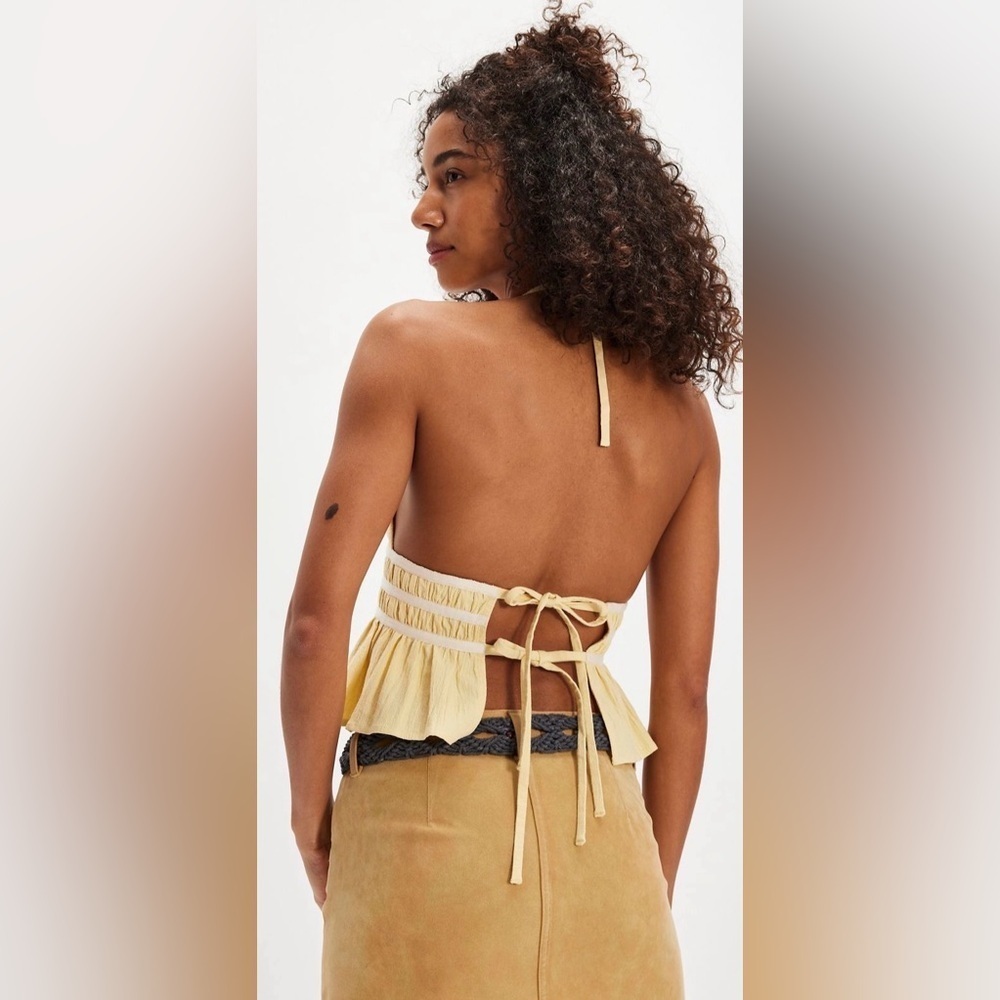 NWT free people Nara halter top tie back Italian straw - cream/white sz Large - Picture 2 of 5